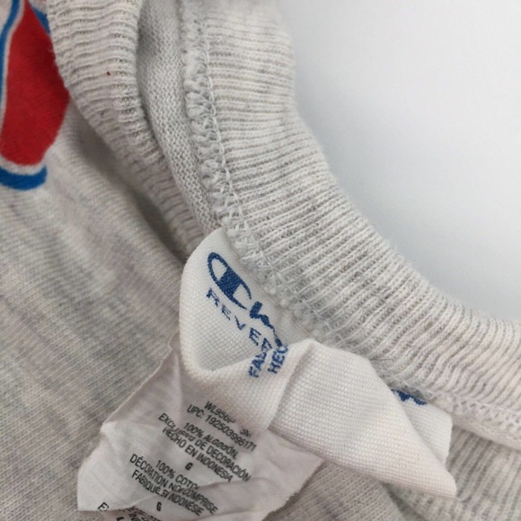 Champion Heritage Cropped AOP Logo T-Shirt Large Gray Red Reverse Weave Crop Top - Picture 4 of 7